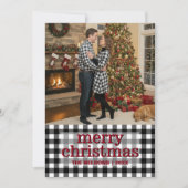 Black & White Buffalo Plaid Merry Christmas Photo シーズンカード (正面)
