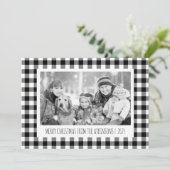 Black & White Buffalo Plaid Photo Christmas シーズンカード (スタンド正面)