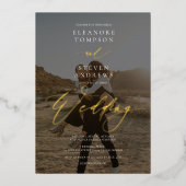 Black white calligraphy 2 photo minimalist wedding 箔招待状 (正面)