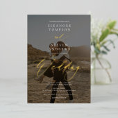 Black white calligraphy 2 photo minimalist wedding 箔招待状 (立ち正面)