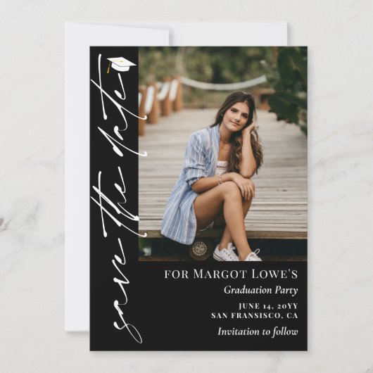 Black White Calligraphy Graduation セーブザデート (正面)