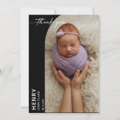 Black White Calligraphy Photo Baby Thank You Card 招待状 (正面)