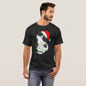 Black White Cat Christmas Tree Lights Santa Hat Ca Tシャツ (正面フル)