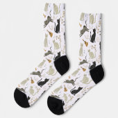 Black & White Cat Music Notes Socks ソックス (左)