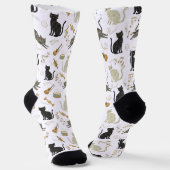 Black & White Cat Music Notes Socks ソックス (傾斜あり)