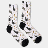 Black & White Cat Music Notes Socks ソックス (右)