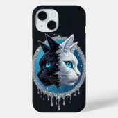 Black White Cat Split Face ✨ Blue Eyes Striking  Case-Mate iPhoneケース (裏面)