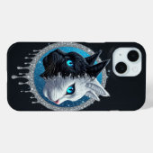 Black White Cat Split Face ✨ Blue Eyes Striking  Case-Mate iPhoneケース (裏面 (横))