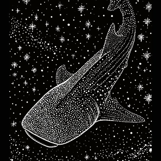 Black White Celestial Whale Shark Stars Dots Art Tシャツ