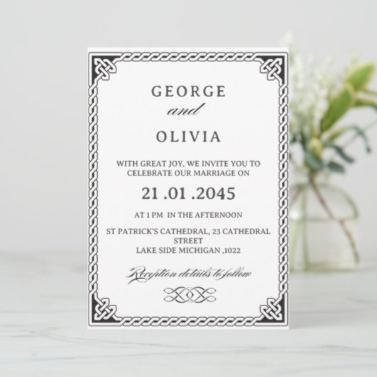 Black White Celtic Knot Wedding 招待状 (スタンド正面)