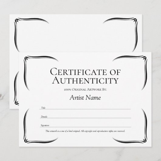 Black & White Certificate of Authenticityテンプレート 招待状 (正面/裏面)