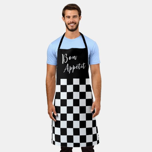 Black & White Checkerboard Apron エプロン (着用した状態)