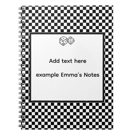 Black & White Checkerboard Notepad | Editable Pers ノートブック (正面)