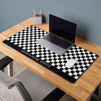 Black White Checkered Checkerboard Office School デスクマット