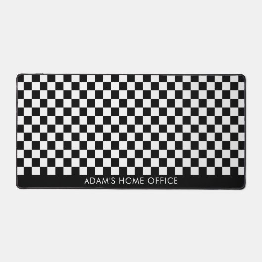 Black White Checkered Checkerboard Office School デスクマット (正面)