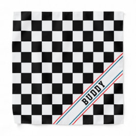 Black White Checkered Dog Name Bandana Patriot バンダナ