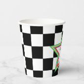 Black White Checkered Happy Birthday Paper Cups 紙コップ (正面)