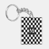 Black White Checkered Keychain Capital Initial キーホルダー (正面左)