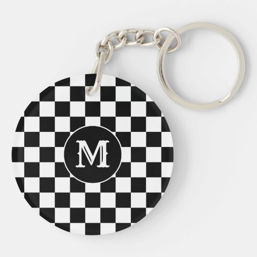 Black White Checkered Keychain Capital Initial キーホルダー (裏面)