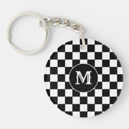 Black White Checkered Keychain Capital Initial キーホルダー