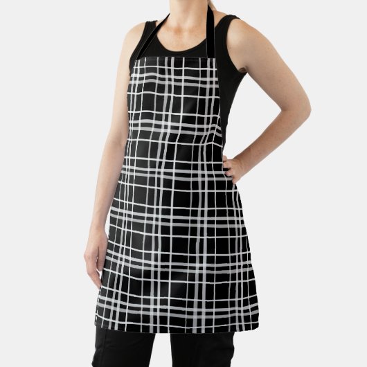 Black White Checkered Lines Pattern エプロン (インサイチュ)