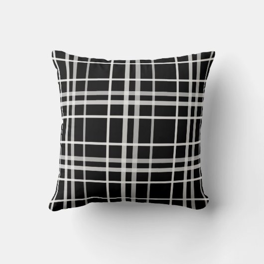 Black White Checkered Lines Pattern クッション (裏面)