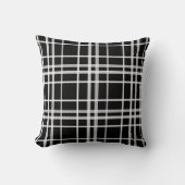 Black White Checkered Lines Pattern クッション (正面)