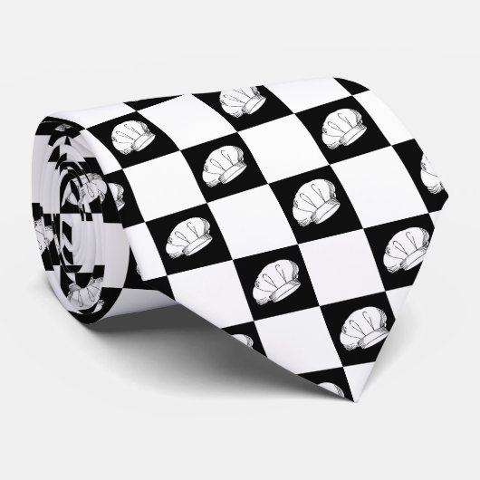 Black White Checkered Restaurant Chef Hat Pattern ネクタイ (ロール)