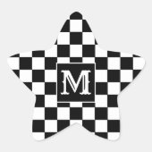 Black White Checkered Star Sticker Initial 星シール (正面)