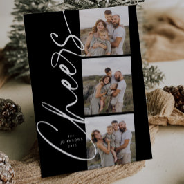 Black & White Cheers Elegant Script Christmas シーズンカード