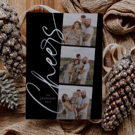 Black & White Cheers Elegant Script Christmas 箔シーズンカード