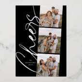 Black & White Cheers Elegant Script Christmas 箔シーズンカード (正面)