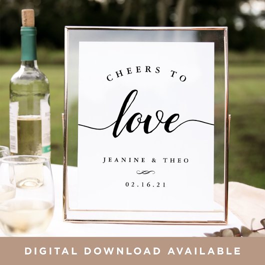 Black & White Cheers to Love Wedding Sign ポスター