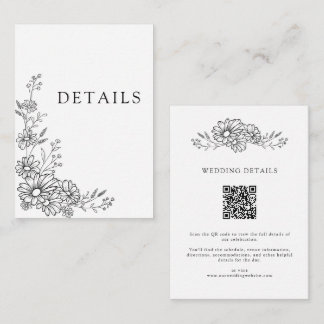 Black White Chic Botanical QR Code Wedding Details エンクロージャーカード