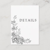 Black White Chic Botanical QR Code Wedding Details エンクロージャーカード (正面)