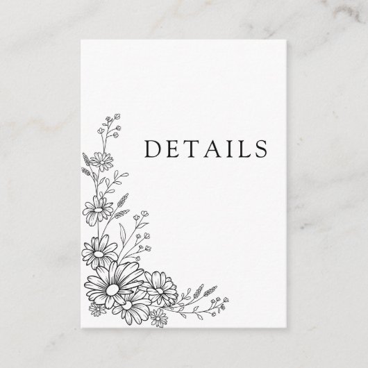 Black White Chic Botanical QR Code Wedding Details エンクロージャーカード (正面)
