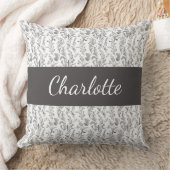 Black White Chic Toile Floral Custom Name クッション (ブランケット)