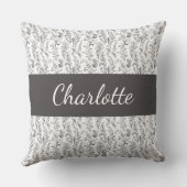 Black White Chic Toile Floral Custom Name クッション (裏面)