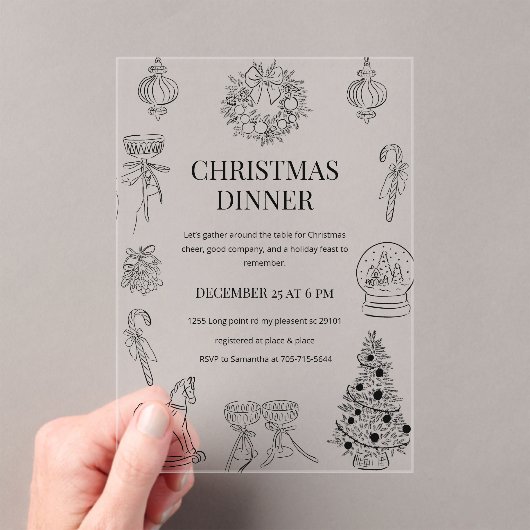 Black & White Christmas Dinner   アクリル招待状 (インサイチュ (ポータブル))