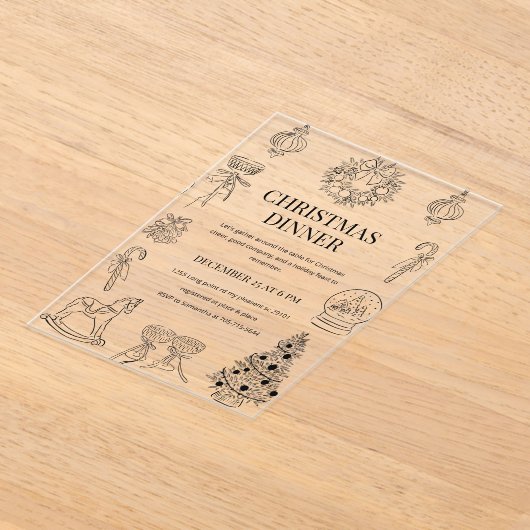 Black & White Christmas Dinner   アクリル招待状 (レイダウン)