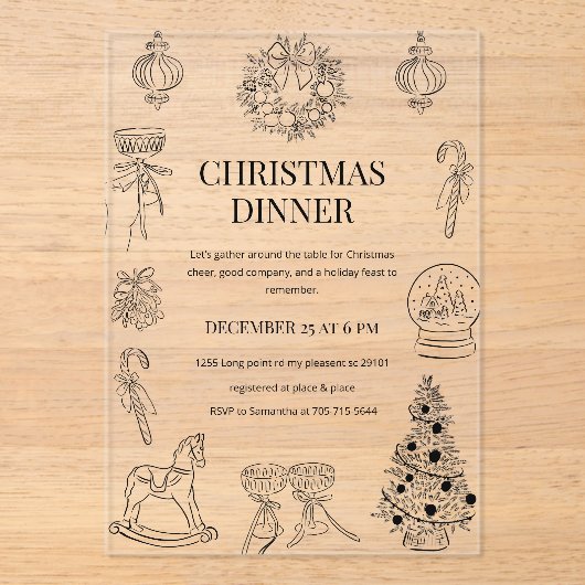 Black & White Christmas Dinner   アクリル招待状 (正面)