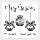 Black White Christmas Gift Tag Sticker スクエアシール (正面)