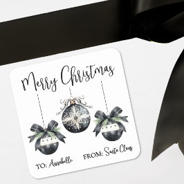 Black White Christmas Gift Tag Sticker スクエアシール