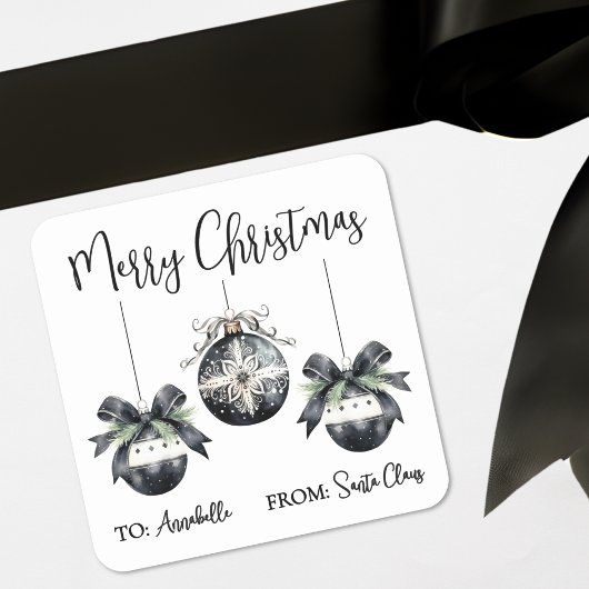 Black White Christmas Gift Tag Sticker スクエアシール