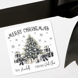 Black White Christmas Gift Tag Sticker スクエアシール