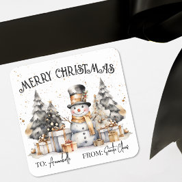 Black White Christmas Gift Tag Sticker スクエアシール