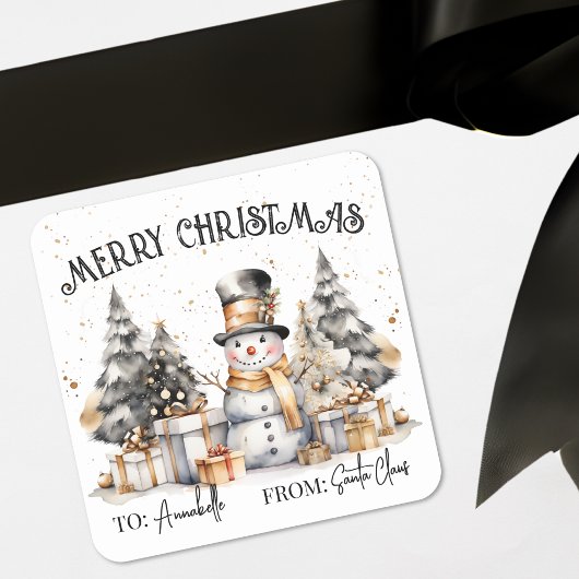 Black White Christmas Gift Tag Sticker スクエアシール