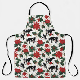 Black & White Christmas Holstein Dairy Cows Floral エプロン