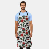 Black & White Christmas Holstein Dairy Cows Floral エプロン (着用した状態)