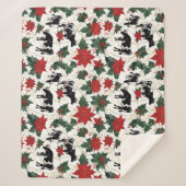 Black & White Christmas Holstein Dairy Cows Floral シェルパブランケット (正面)